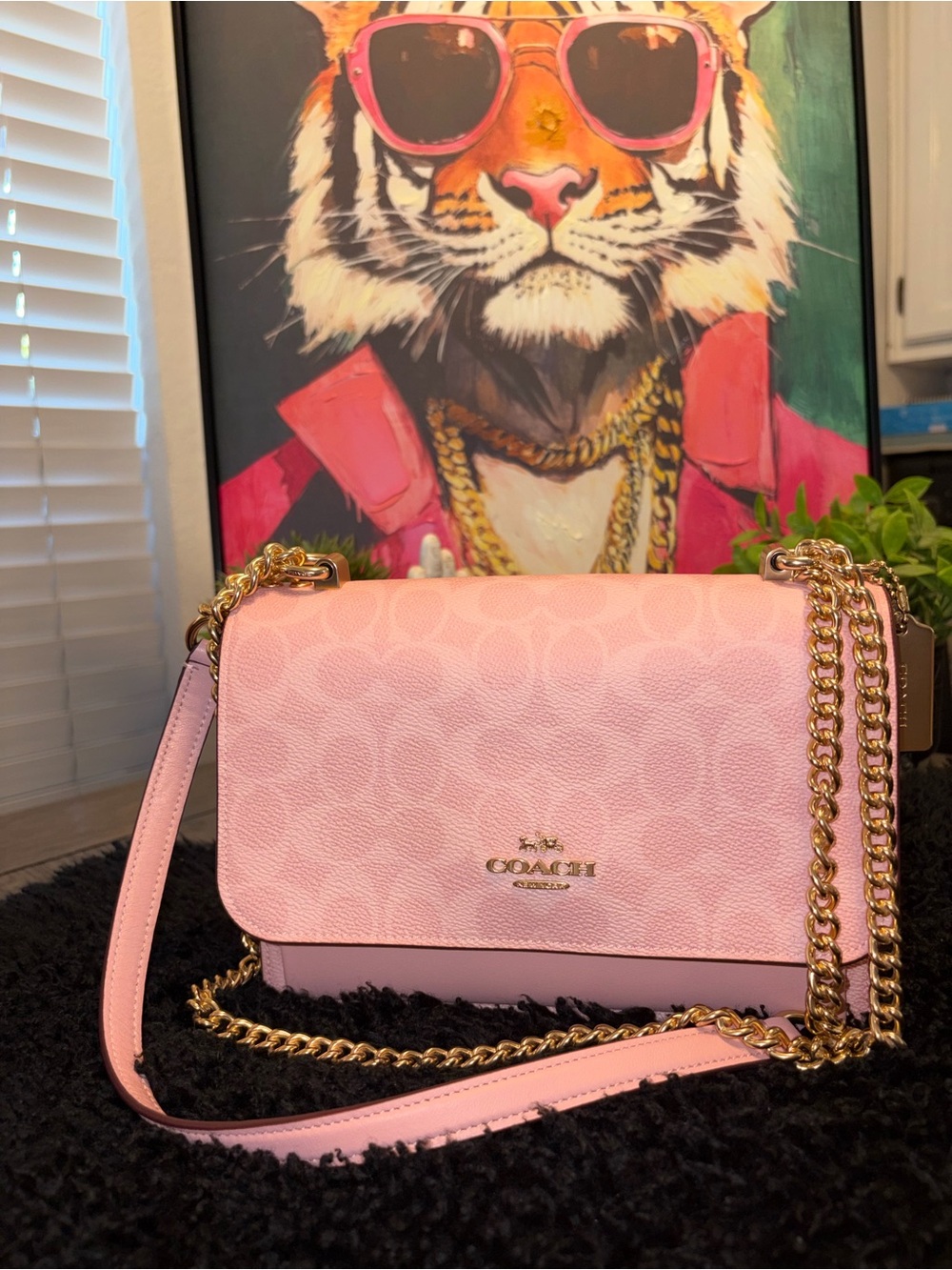 Coach Pink Signature Crossbody Bag with Gold Chain